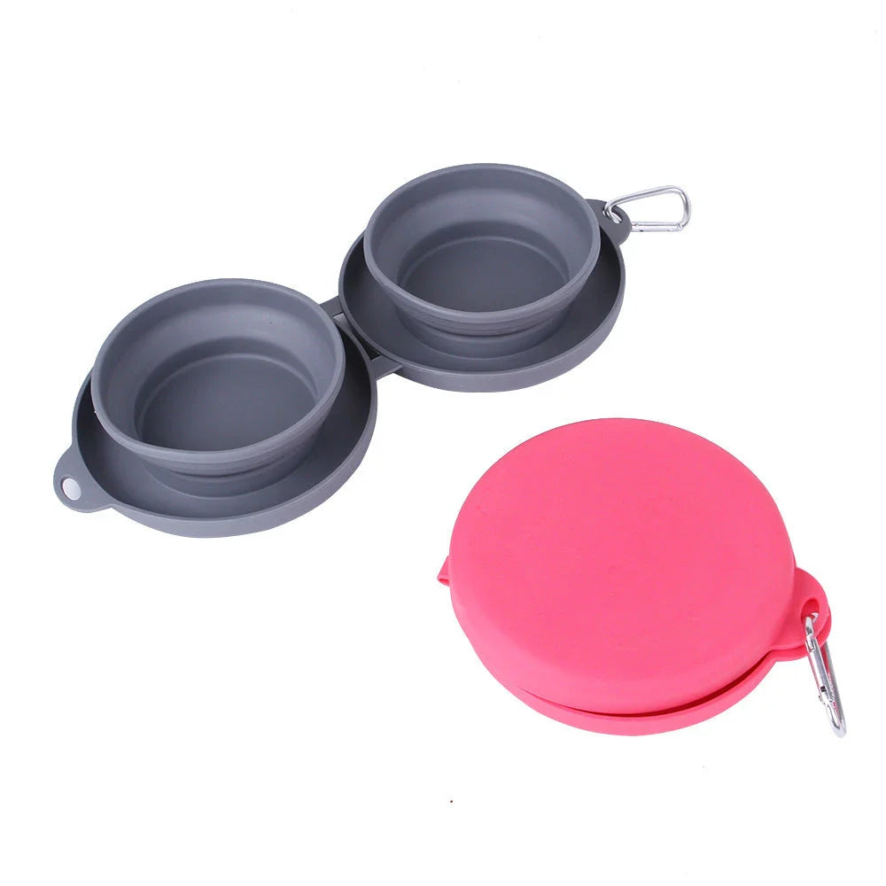 Spill-Proof Collapsible Pet Bowls for Dogs and Cats - Double-bowl Design with Non-Skid Silicone Mat