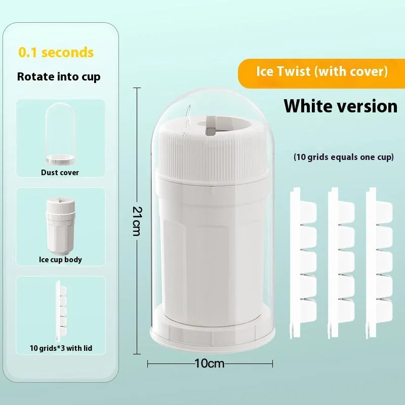 Twist-release ice cube tray with sealing lid in green, peach, or white colour options
