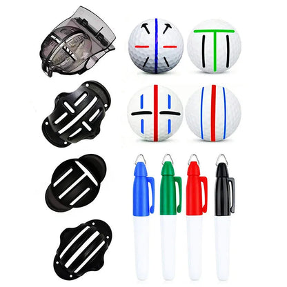 Outdoor golf scriber putter alignment tool with 4 scribers and 4 drawing pens on a green