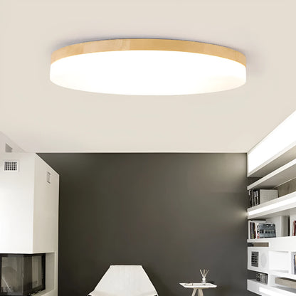 Japanese minimalist ceiling lamp with wood art body and acrylic shade in three diameter sizes