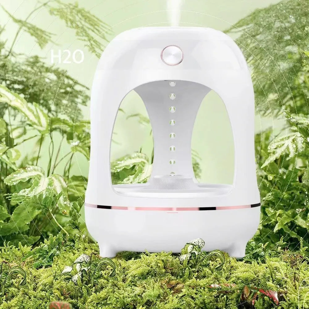 Anti gravity levitating water drops humidifier in columnar shape with LED night light and ultrasonic mist output