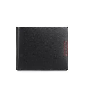 Men's cowhide leather wallet with letter pattern and anti-theft card slot.