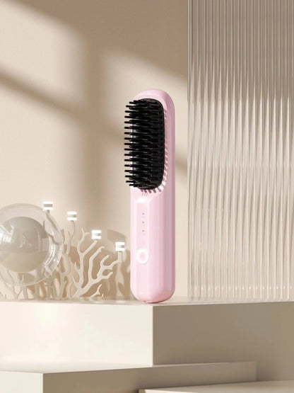Wireless anion hair straightening comb in beige colour with Type-C charging port