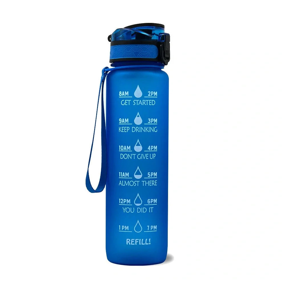 Tritan sports water bottle with frosted gradient finish showing blue-red colour transition