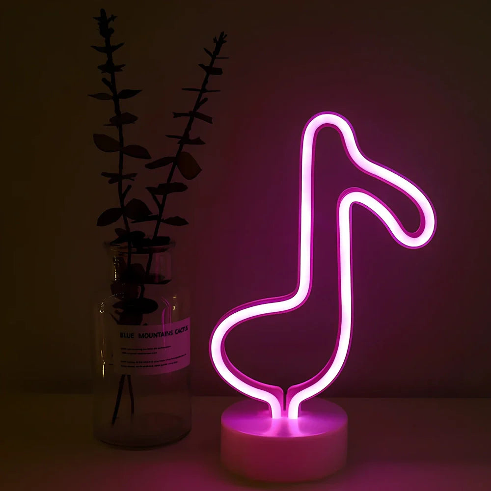 Neon LED wall light with round base showing 2000 lumen brightness and USB battery control option
