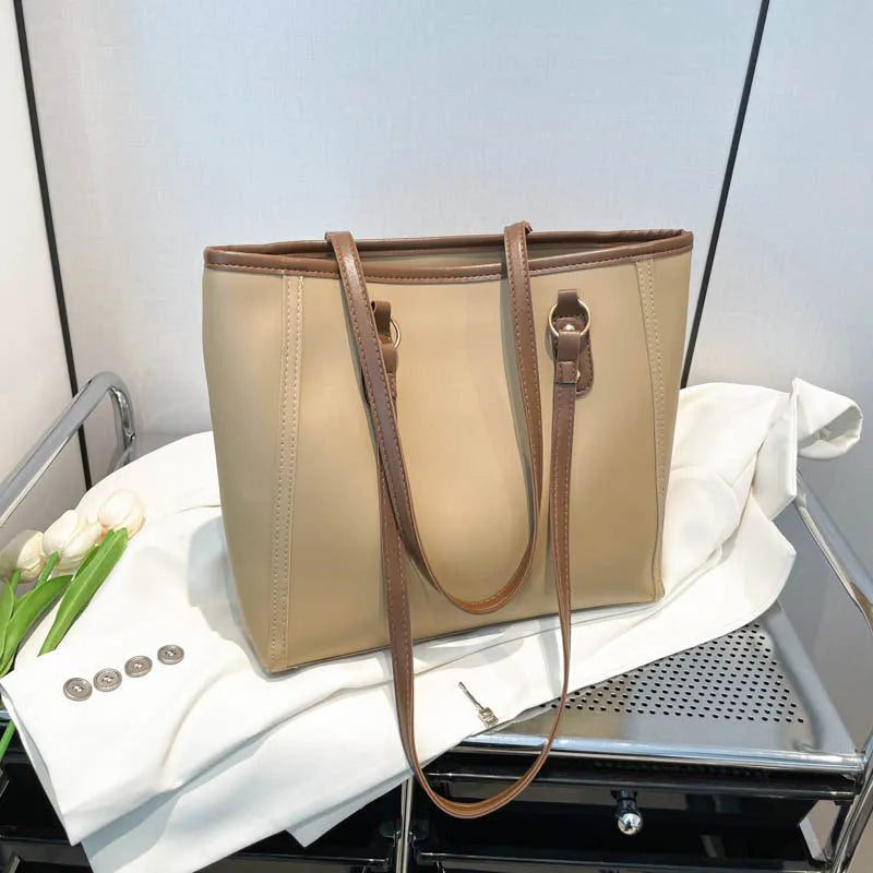 Horizontal square PU leather tote bag with multiple internal compartments in four colour options