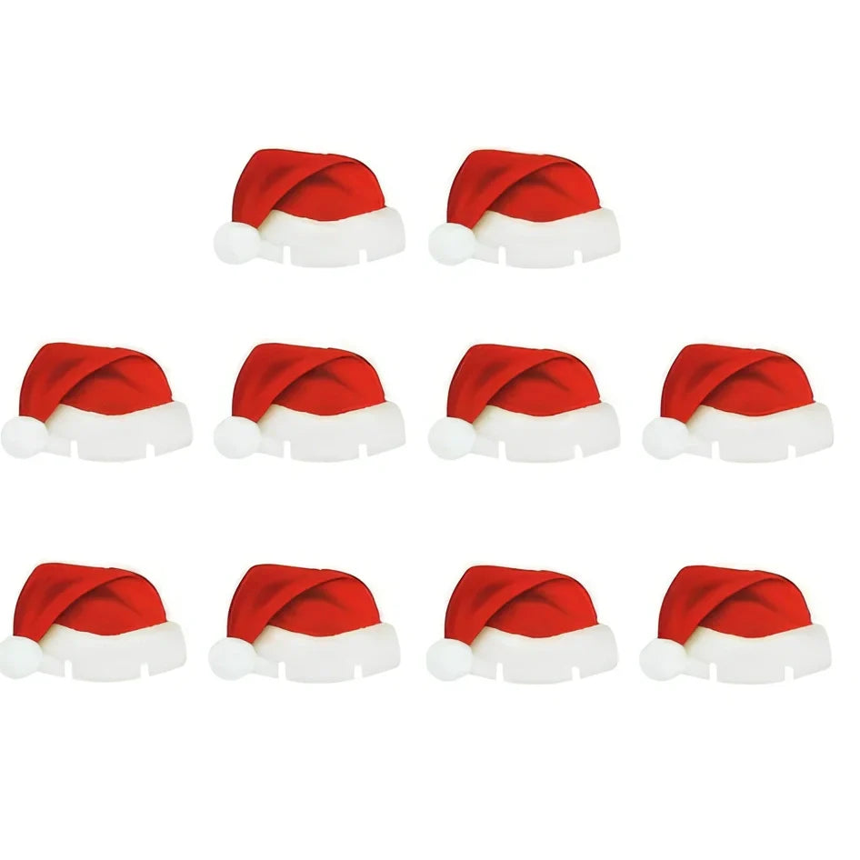 10 red Christmas Santa hats for wine glasses measuring 6x3.6cm each