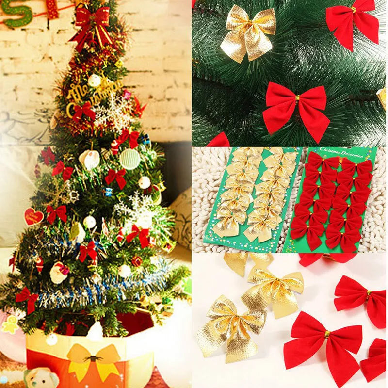 5 cm polyester Christmas decoration bow in gold, red, silver, and red gold colour options