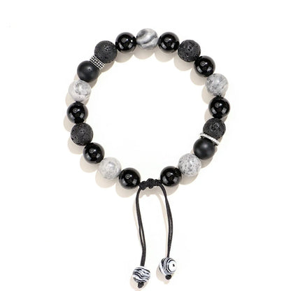 New Chinese Style black agate map stone volcanic rock bracelet with diamond-shaped stones for men and women.