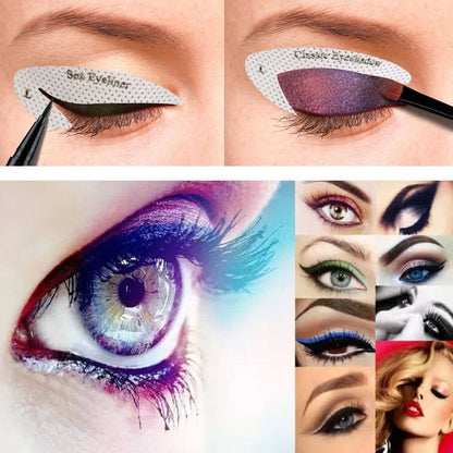 Eyeshadow eyeliner makeup template sticker showing 155mm × 125mm dimensions and non-woven fabric construction