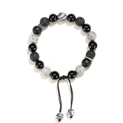 New Chinese Style black agate map stone volcanic rock bracelet with diamond-shaped stones for men and women.