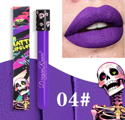 Halloween creative makeup lip gloss in test tube skull container with retro matte gold silver finish
