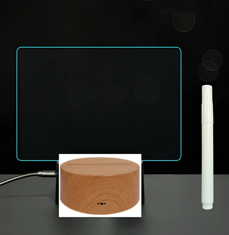 3D acrylic LED message board on black ABS base, 96cm x 40cm, with touch colourful lights and stylus