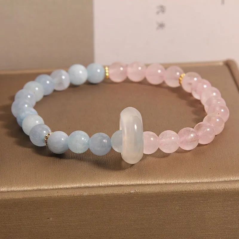 Aquamarine crystal bracelet with pink blue colour and geometric design elements