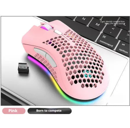 Hollow out wireless gaming mouse with luminous charging in black, cyan, or white