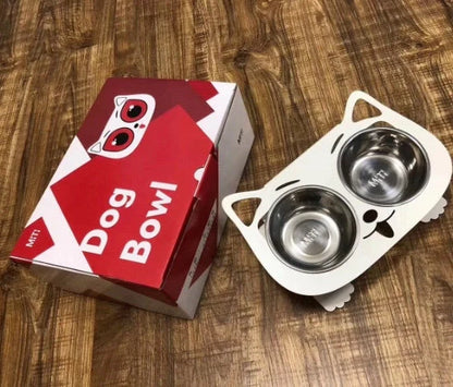Anti-falling cat dog feeding water bowl in stainless steel with inclined design