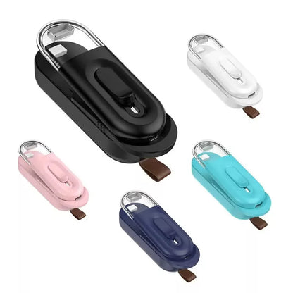 Handheld portable food bag sealer in black, white, or lake blue with sealing and cutting functions