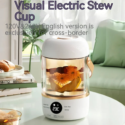 Smart electric stew cooker with transparent visual version showing Gao Peng glass inner liner