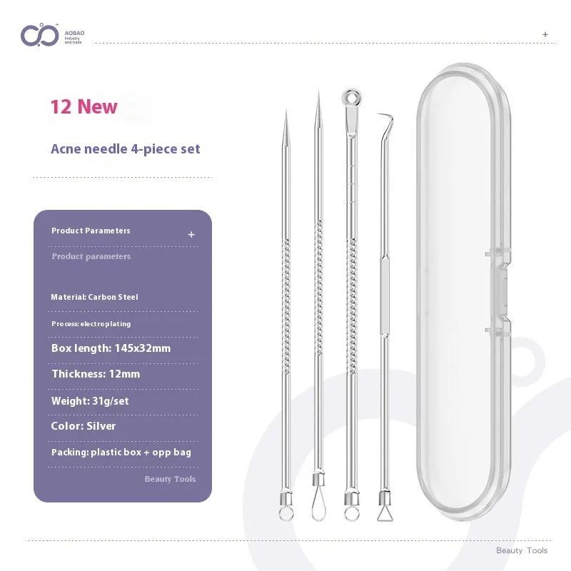 Four metal acne needles with ultra fine pointed tips for precise spot treatment skincare