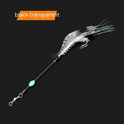 Six soft plastic fishing lures with hooks in various colours including luminous patterns