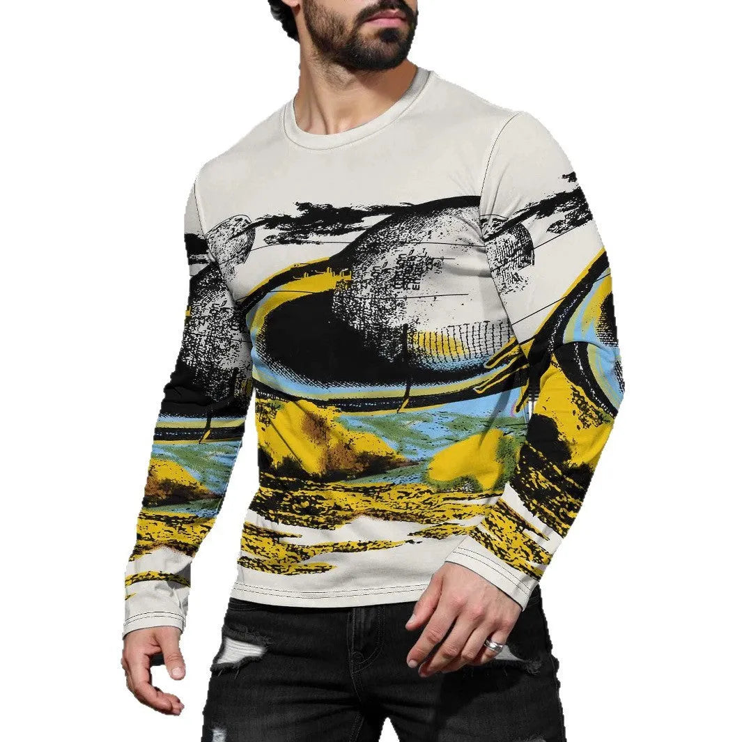 Man wearing a long sleeve milk silk pullover in a round neck, Young Casual style.