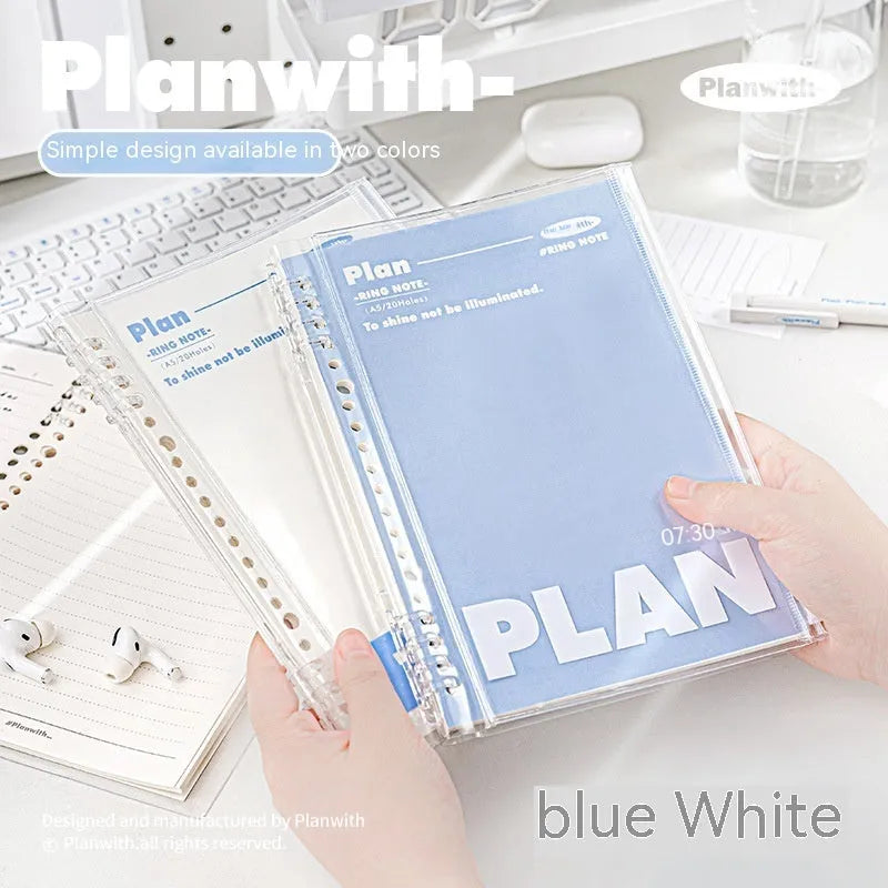 A5 PVC notebook holder in blue colour showing clear front panel with visible papers inside