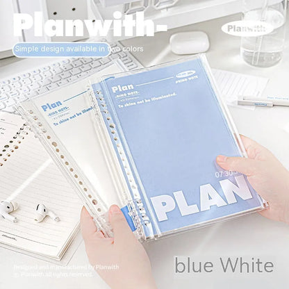 A5 PVC notebook holder in blue colour showing clear front panel with visible papers inside