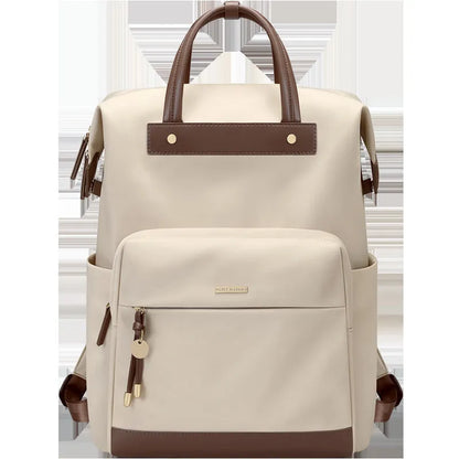 Women's large capacity backpack in synthetic leather fabric with adjustable shoulder straps in apricot colour