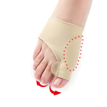 Corrective toe separator socks featuring a gel pad for bunion pain relief and a silicone toe spacer for proper foot alignment