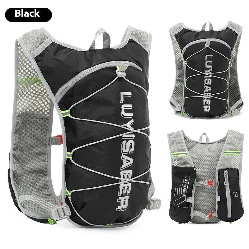 Multifunctional nylon running backpack with reflective strips, shown in one of six colour options.