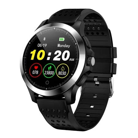 W8 ECG smart bracelet with stainless steel body and TPU strap in black, brown or coffee colour