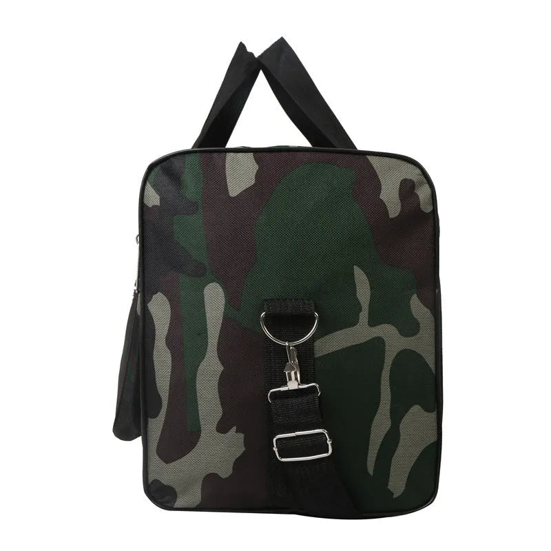 Multifunctional large capacity camouflage luggage bag with 20L storage, waterproof fabric construction, and urban simplicity design for leisure travel