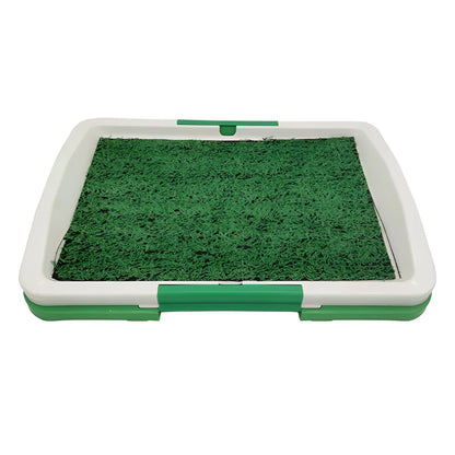 Green artificial grass dog toilet with three-layer construction for indoor potty training