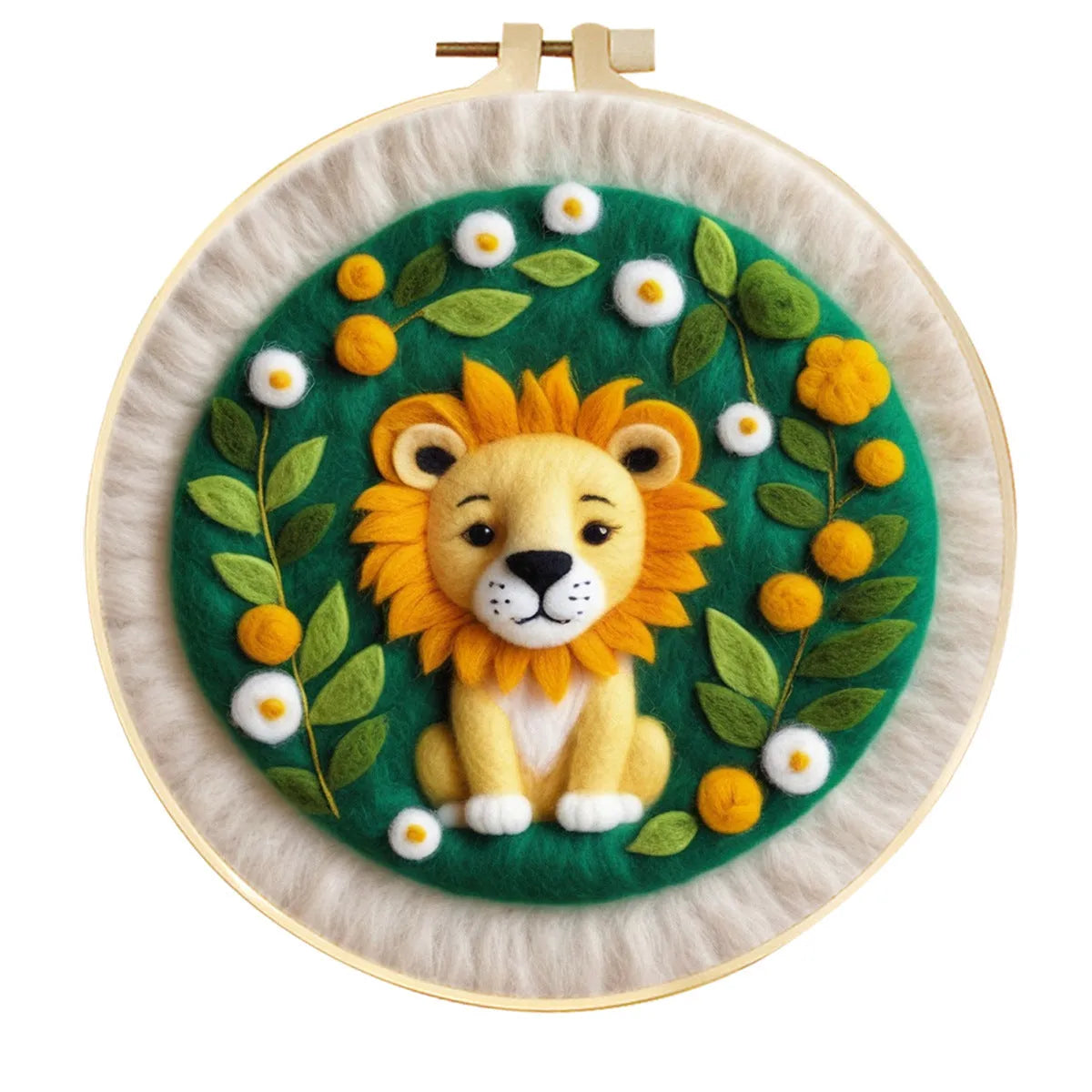 Round three-dimensional embroidery kit with linen fabric, wool felt pieces, and embroidery frame for 20x20 cm blanket painting