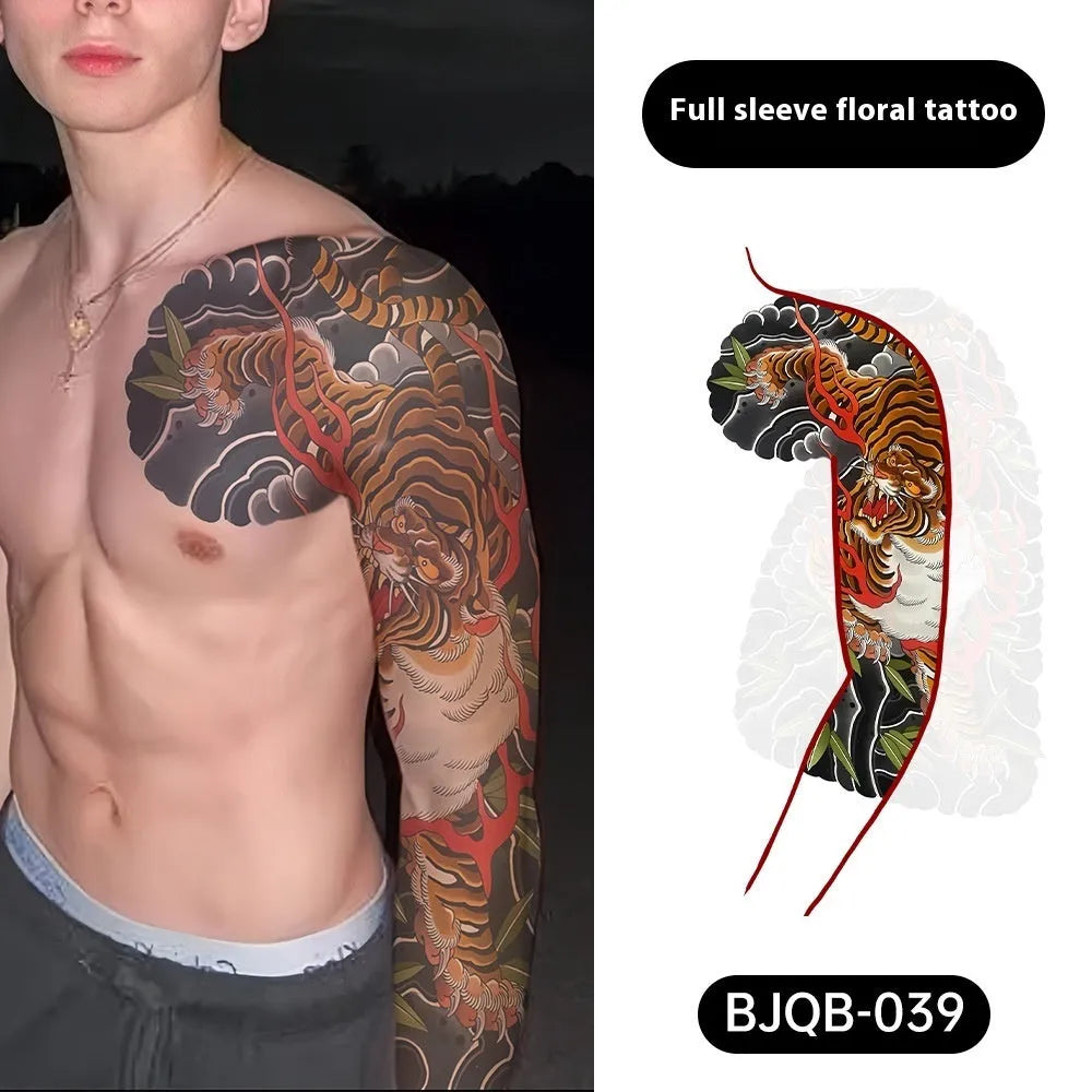 Retro traditional simulation flower arm body sticker sheet, 520mm x 370mm, transfer printing, BJQB pattern options
