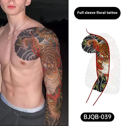 Retro traditional simulation flower arm body sticker sheet, 520mm x 370mm, transfer printing, BJQB pattern options