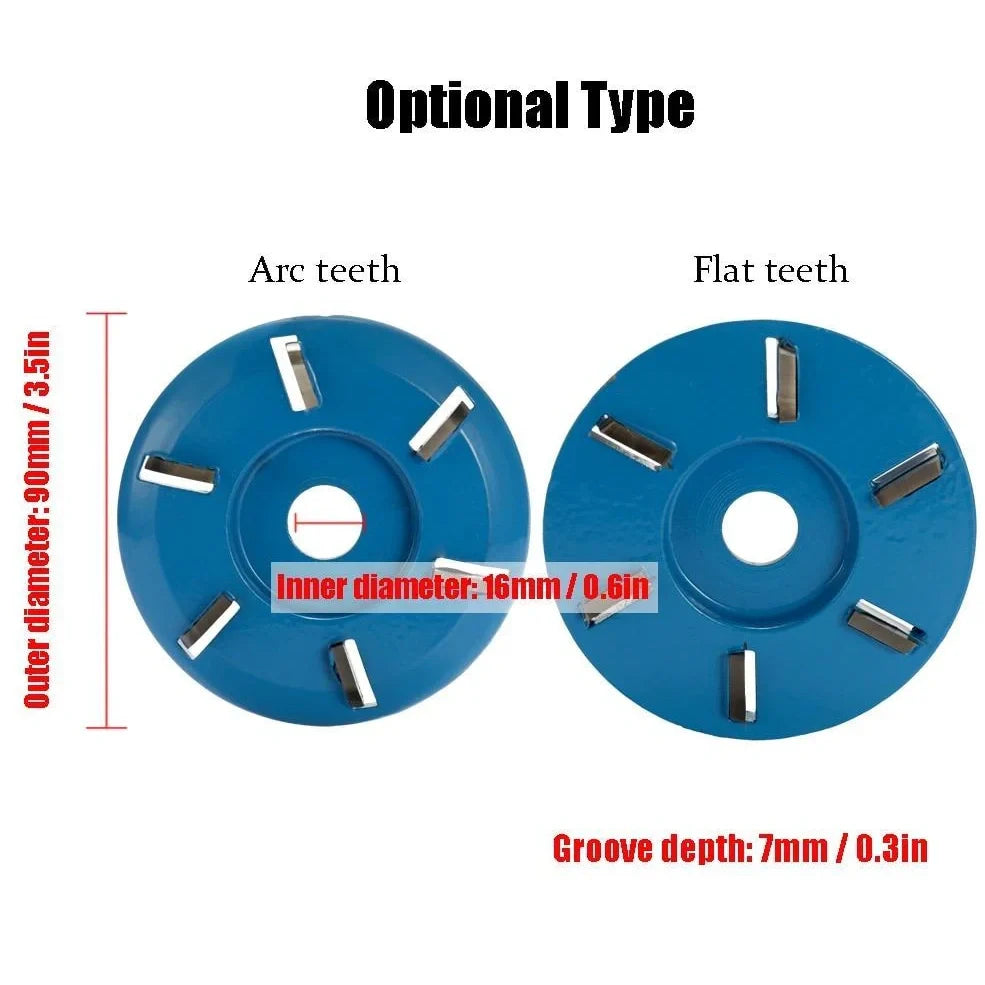 Meterk six-tooth wood carving disc for angle grinders with 16mm aperture and 90mm diameter