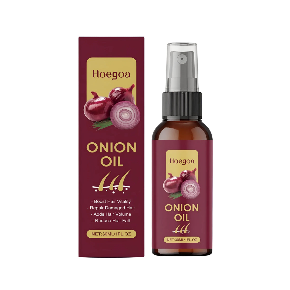 30ml bottle of Onion Hair Care Oil serum with ginger and rosemary