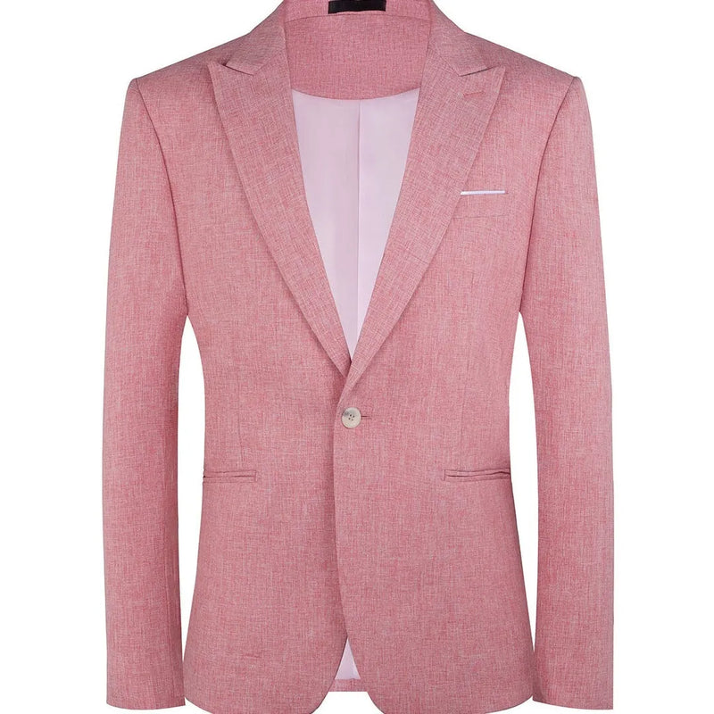 Men's casual suit with Western style for spring and summer wear in fresh youth and age-reducing designs, available in light blue or pink colour, with precise sizing dimensions for a practical fit.