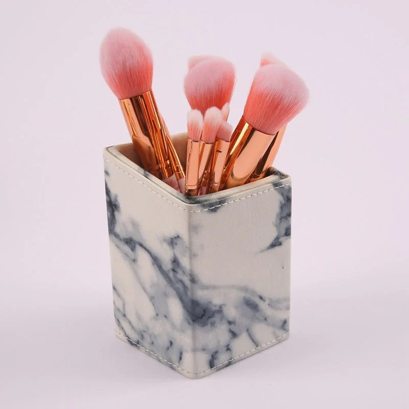 10-piece marble makeup brush set with 5 large and 5 small brushes for versatile beauty application