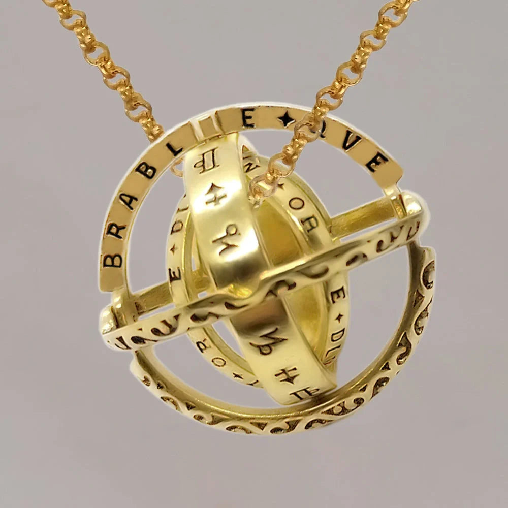 Astronomical ball ring necklace with flip deformation feature in silver and gold