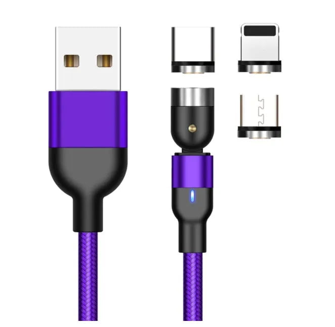 Essager black magnetic USB charging cable with 540-degree rotating connector showing LED light and nylon braiding