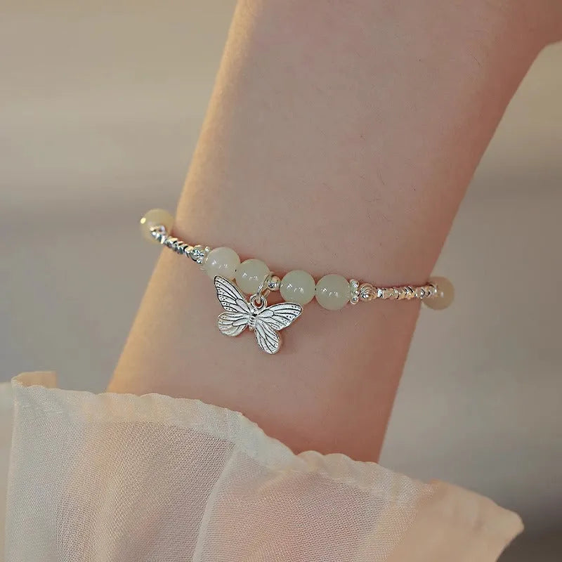 Women's butterfly bracelet and necklace jewellery set with electroplated silver finish