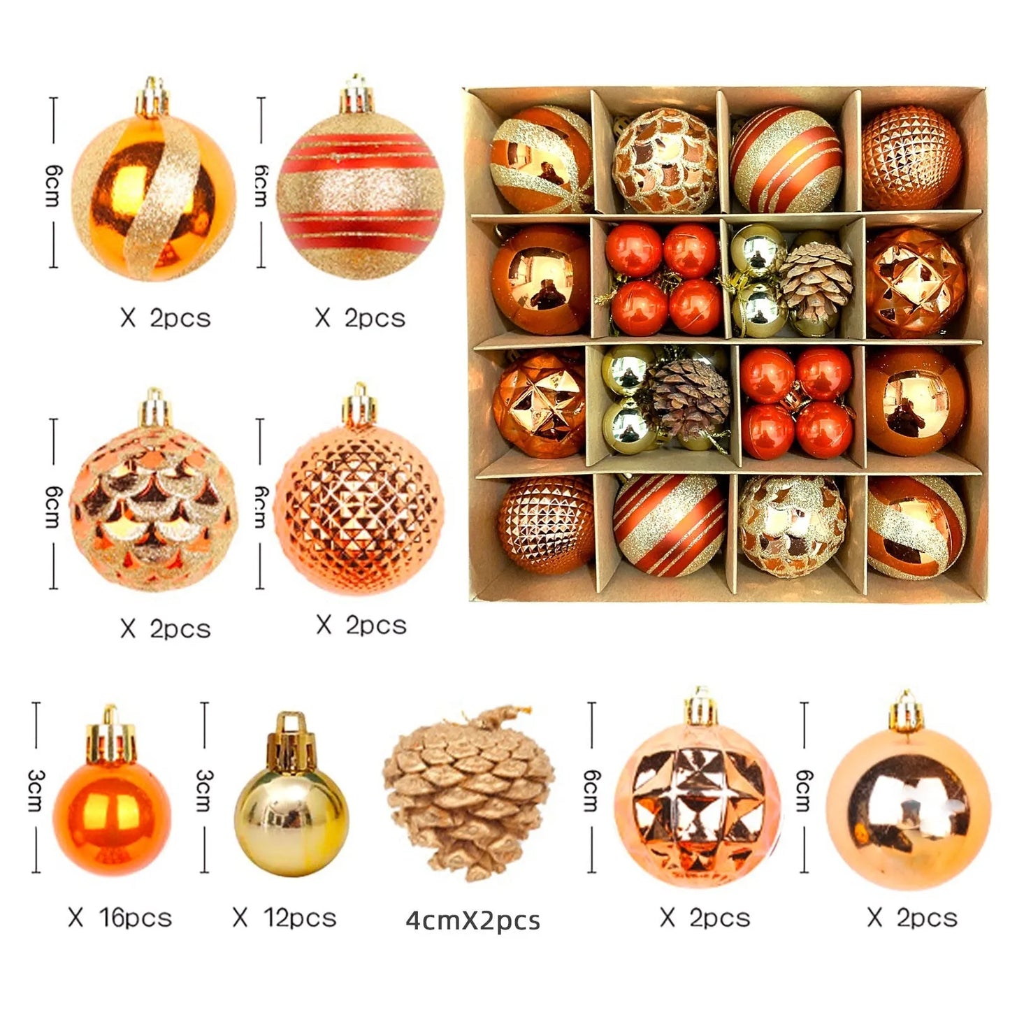 Christmas decoration pendant set with electroplated balls and painted gifts in cowhide presentation box