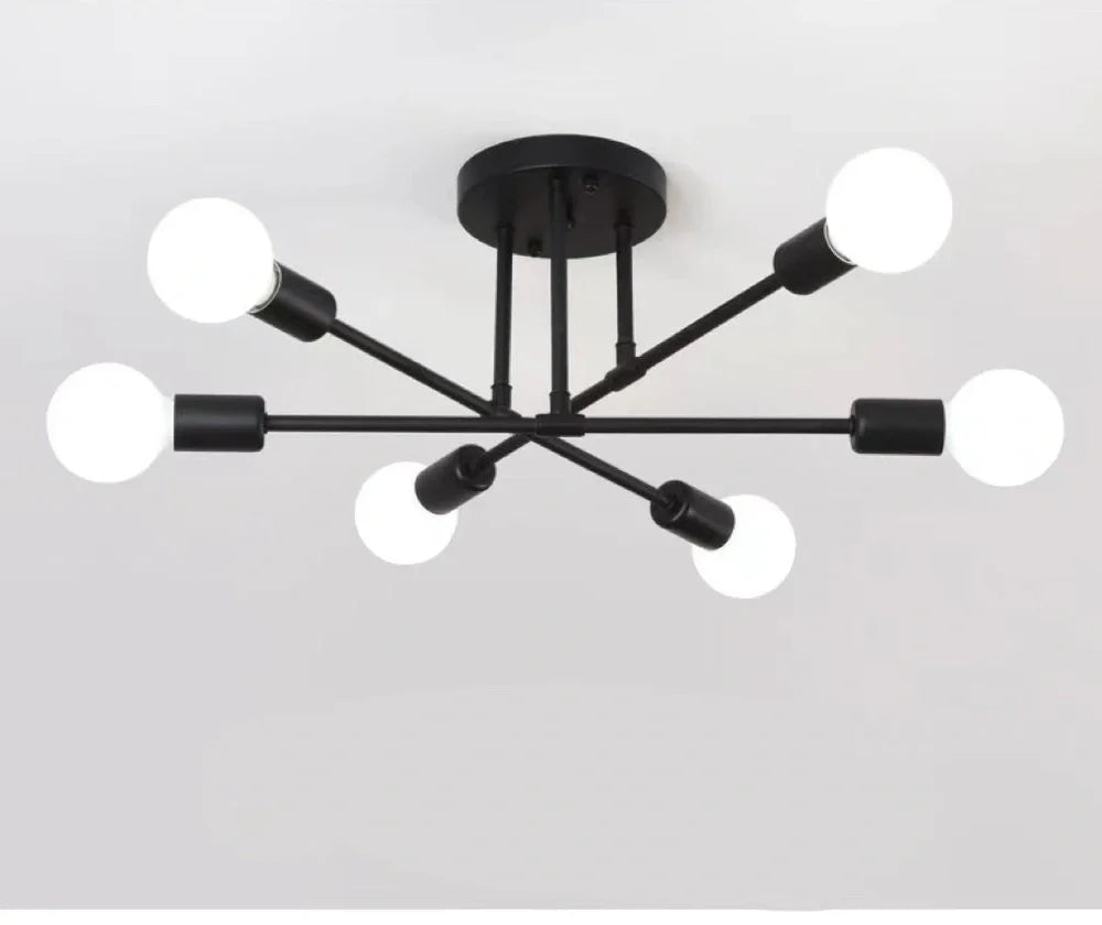 Industrial wind iron art ceiling light with 6 LED heads, 700mm diameter, European design in black, gold, or white