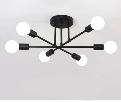 Industrial wind iron art ceiling light with 6 LED heads, 700mm diameter, European design in black, gold, or white