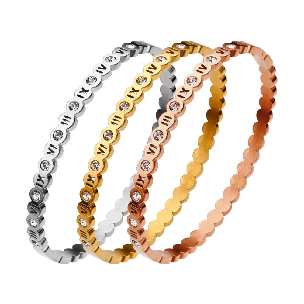Korean style titanium steel bracelet with a numerical design element on an adjustable band.
