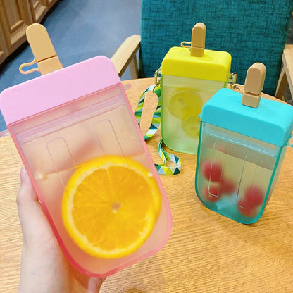 Summer children's water cup with anti-leak straw in pink, blue, yellow, and purple