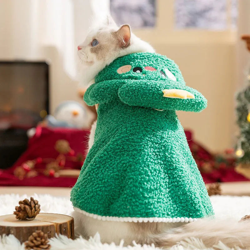 Cat Autumn Winter Christmas Warm Thickened Elk Cloak Pet Clothing Polyester Cartoon Design Drawable Hood Available in Ti'an Green Elk and Lomi Brown Elk Colours Sized XS S M L XL by Pet Weight Recommendation