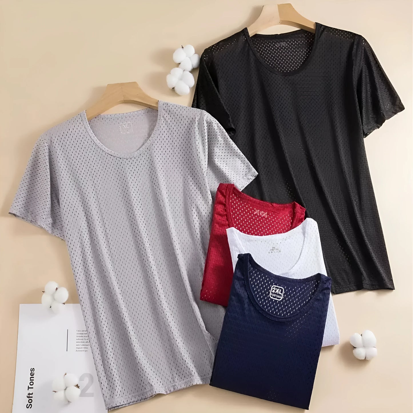 Man wearing a solid colour ice silk short sleeve t-shirt with a crew neck in a loose, casual fit for summer.
